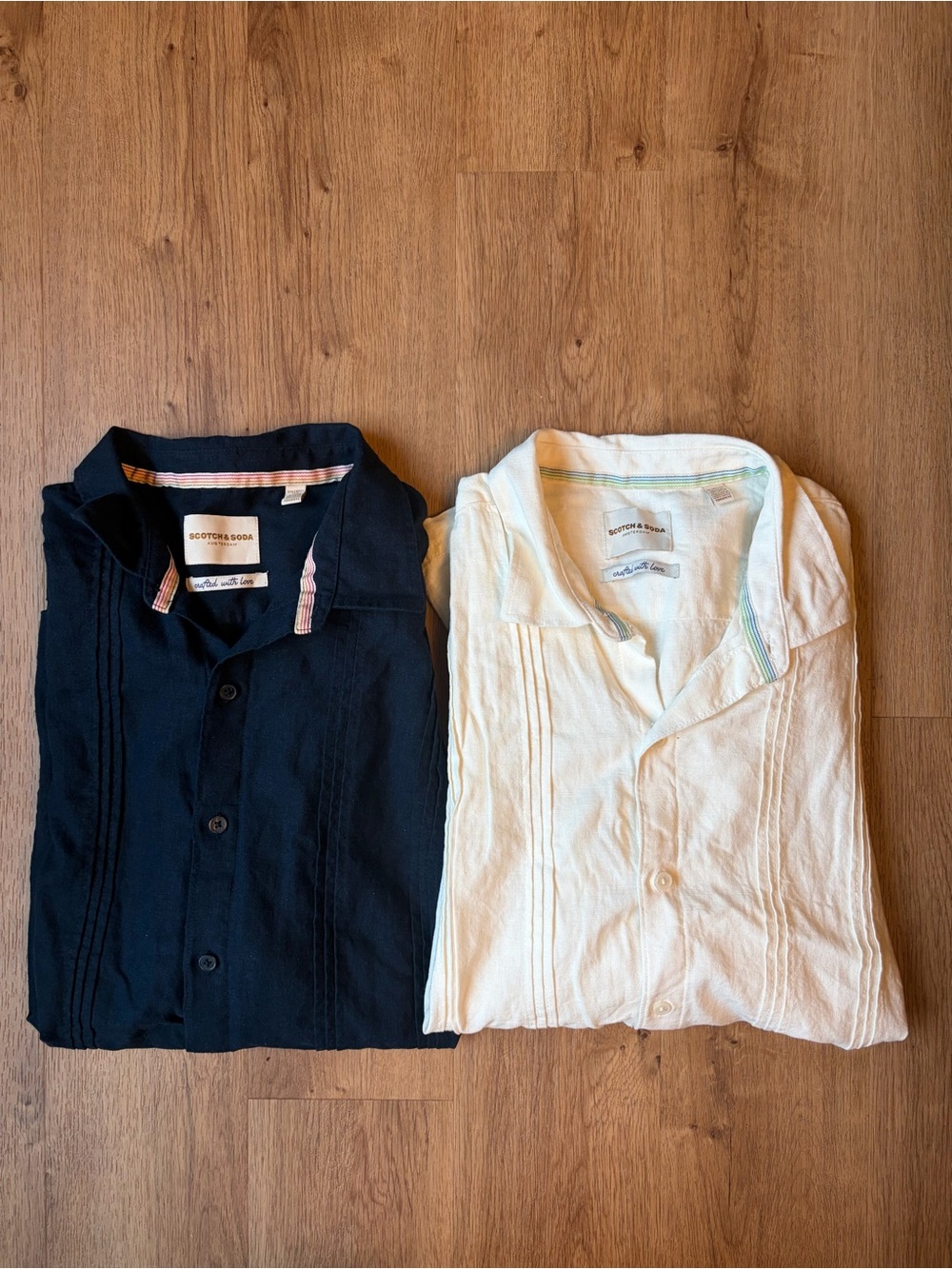 Lot 2 Scotch & Soda Amsterdam Men XXL Linen Blend Short Sleeve Shirts Blue White